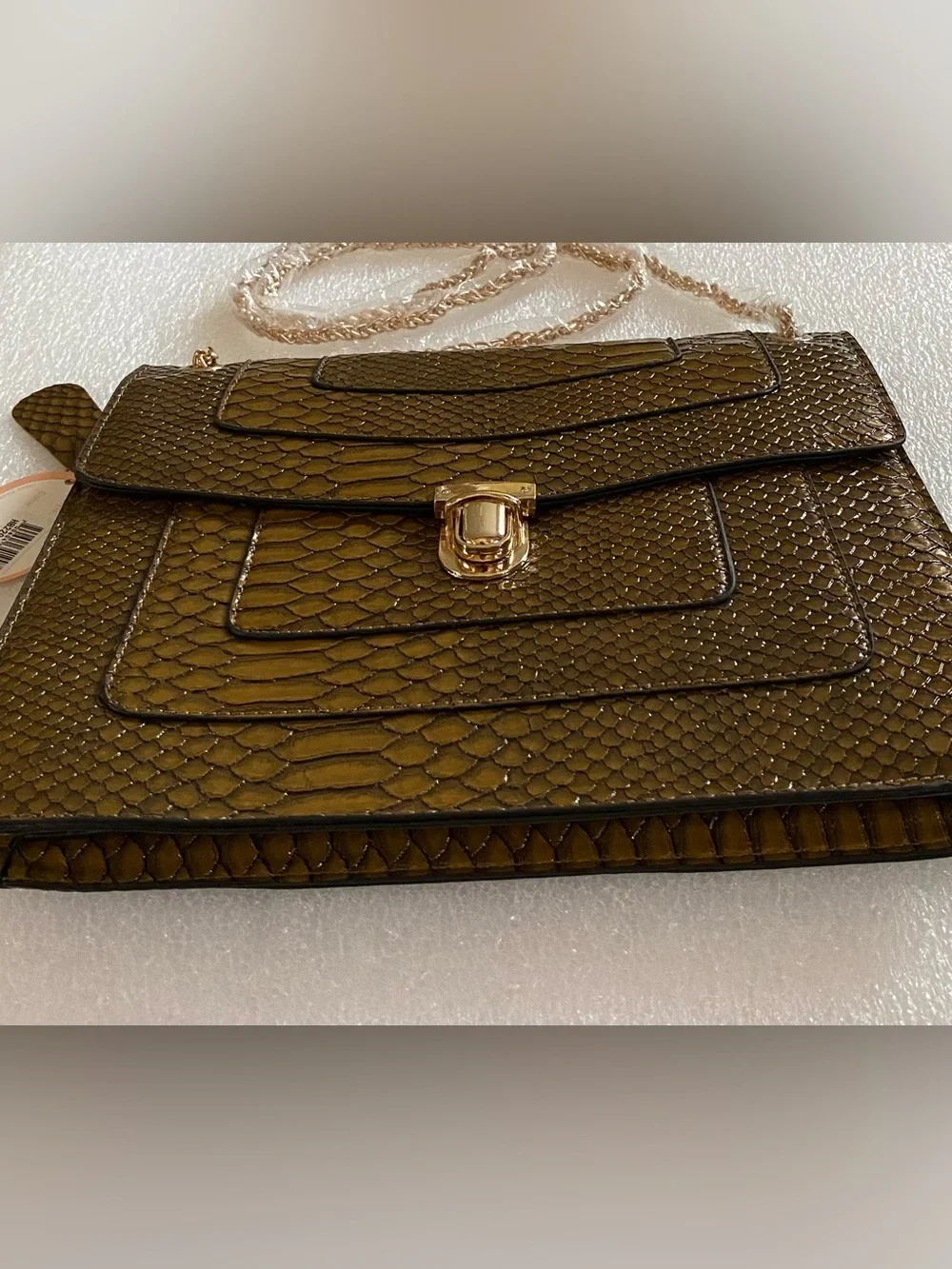 Mellow World Faux Snakeskin Brown Shoulder Bag / Crossbody with Gold Hardware